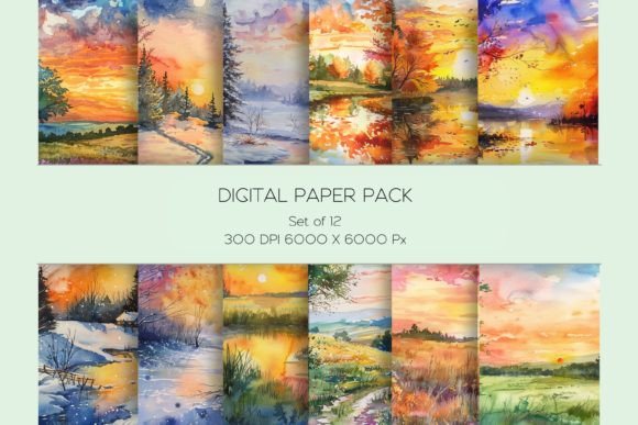 Download Colorful 4 Season Watercolor Landscape - Landscape Collection