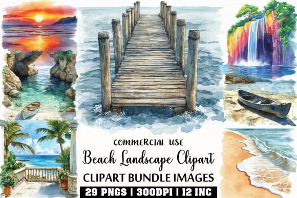 Download Watercolor Beach Landscape Clipart - Landscape Collection