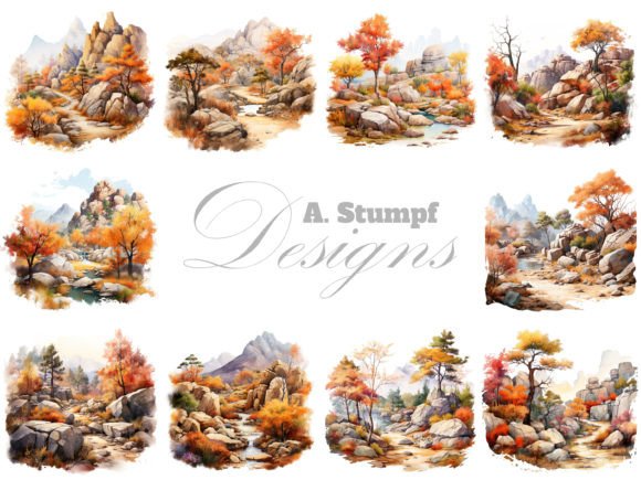 Download Rocky Landscape in Autumn Clipart Set - Landscape Collection