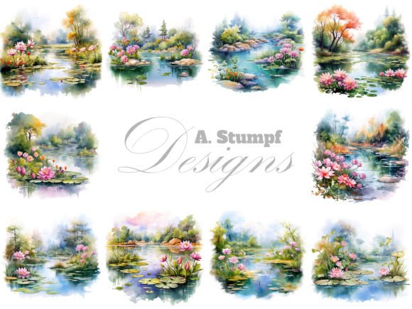 Download Floral Pond Clipart Nature Landscape Set - Landscape Collection