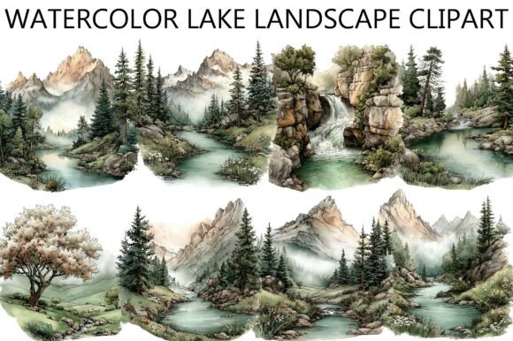 Download Watercolor Lake Landscape Clipart - Landscape Collection