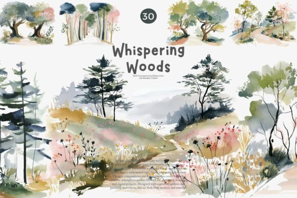 Download Watercolor Forest Landscape Clipart Set - Landscape Collection