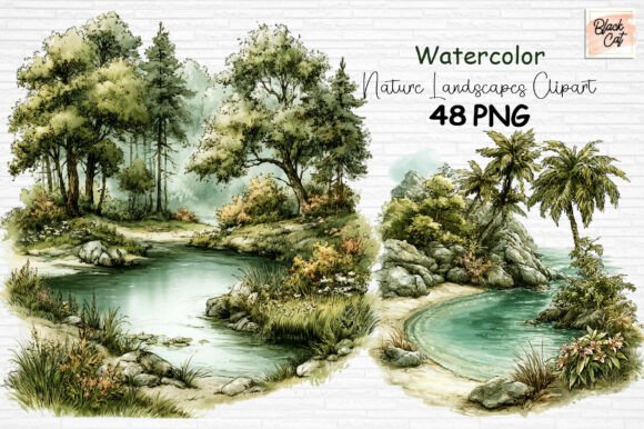 Download Watercolor Nature Landscapes Clipart PNG - Landscape Collection