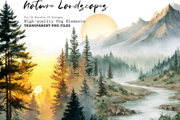Download Watercolor Nature Landscapes PNG Clipart - Landscape Collection